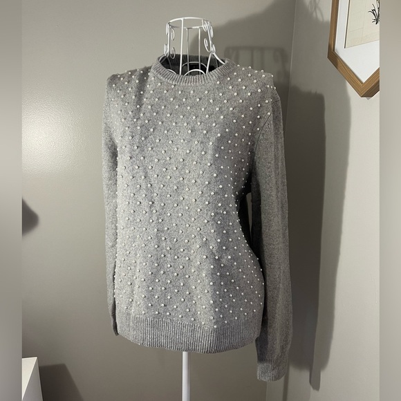 Brooks Brothers Cashmere Merino Wool Pearl Crew Neck Sweater Grey Size M Preppy - Picture 1 of 5